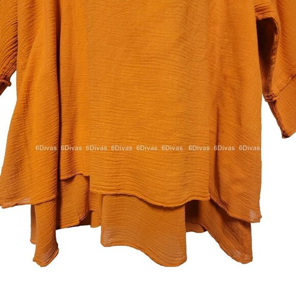 𝅺DUNES Vibrant Orange Cotton Oversized Long Sleeve Blouse- Size S, Size M - Picture 3 of 13